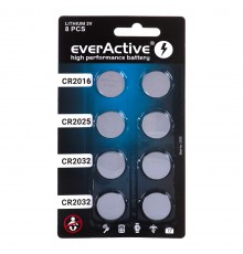 8 lithium battery set everActive 4 x CR2032, 2 x CR2025, 2 x CR2016