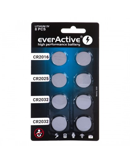 8 lithium battery set everActive 4 x CR2032, 2 x CR2025, 2 x CR2016