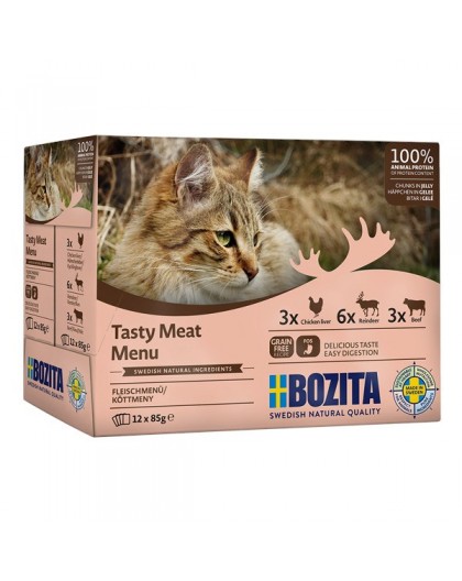 BOZITA Tasty meat menu Multibox Flavor Mix in Jelly - Wet Cat Food - 12 x 85g
