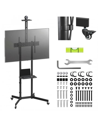 Maclean TV stand / cart, camera shelf, on wheels, 37-70", max load 45kg/5kg shelf, max. VESA 600x400, MC-113 B