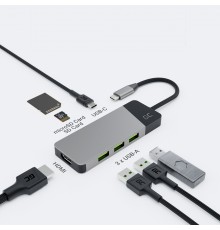 GREEN CELL HUB USB-C ADAPTER GC CONNECT 7W1 (3XUSB 3.1, HDMI 4K 60HZ, USB-C PD 85W, MICROSD/SD)