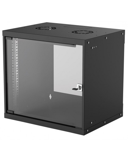 Intellinet 19" Network Cabinet - Wall Mount (Basic), 9U, 400mm Deep, Black, Flatpack, Max 50kg, Usable Depth 340mm, Glass Door, 