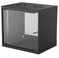 Intellinet 19" Network Cabinet - Wall Mount (Basic), 9U, 400mm Deep, Black, Flatpack, Max 50kg, Usable Depth 340mm, Glass Door, 