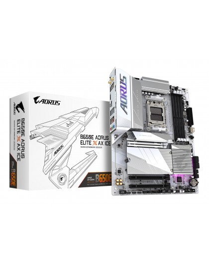 GIGABYTE B650E AORUS ELITE X AX ICE Motherboard - AMD Ryzen 9000 Series CPUs, 12+2+2 Phases VRM, up to 8000MHz DDR5 (OC), 1xPCIe