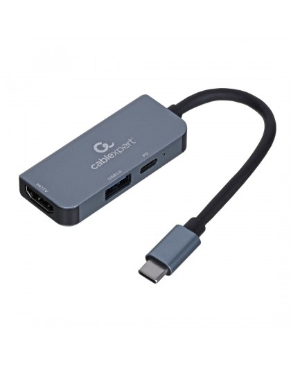 Gembird A-CM-COMBO3-02 USB Type-C 3-in-1 multi-port adapter (USB port + HDMI + PD), silver