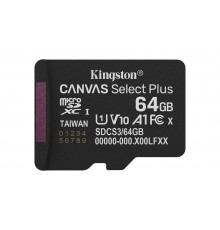 Kingston Technology 64GB micSDXC Canvas Select Plus Gen3 100R A1 Single Pack w/o ADP