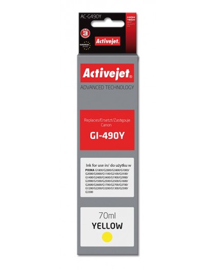 Activejet AC-G490Y Ink cartridge (replacement for Canon GI-490Y Supreme 70 ml 7000 pages, yellow)