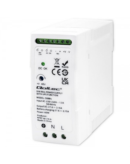 Qoltec Stable DIN Rail Power Supply with UPS Function | 60W