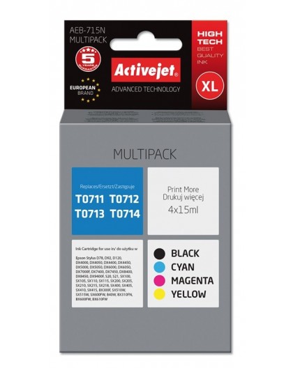 Activejet AEB-715N Ink (replacement for Epson T0715 Supreme 4 x 15 ml black, magenta, cyan, yellow)