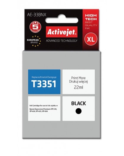 Activejet AE-33BNX Ink cartridge (replacement for Epson 33XL T3351 Supreme 22 ml black)