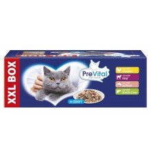 PREVITAL XXL BOX Flavor Mix with Chicken, Veal, Salmon, and Liver in Gravy - Wet Cat Food - 48 x 100g