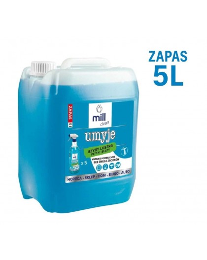 MILL CLEAN CLEANS 5 liters. A liquid cleaner for windows, mirrors, tiles, and countertops. It removes dust and grease stains wit