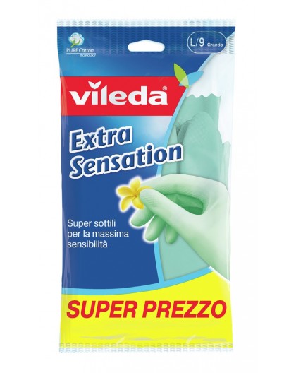 Перчатки для хозяйственных работ Vileda Extra Sensation Зеленые, хлопок, латекс 1 шт.