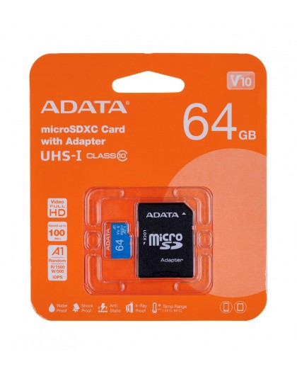 ADATA 64GB, microSDHC, Class 10 UHS-I
