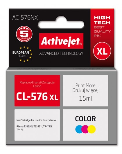 Activejet AC-576NX Canon printer ink, replacement Canon CL-576XL Supreme 15 ml colour: blue, yellow, magenta
