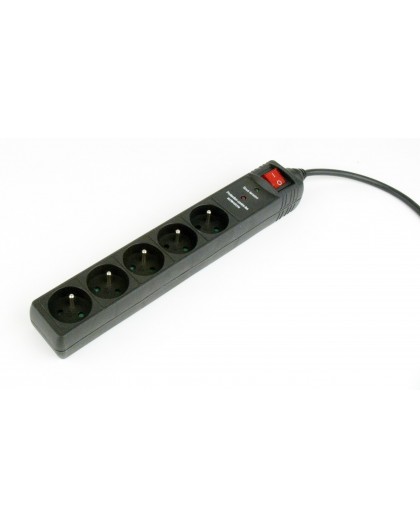 Gembird Surge protector, 5 French sockets, 3 m, black