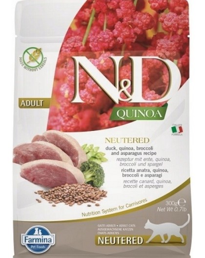 FARMINA N&D Quinoa Cat Duck, Broccoli, Asparagus Neutered Adult - dry cat food - 300 g