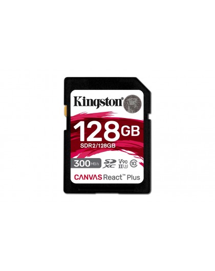 Kingston Technology 128GB Canvas React Plus SDXC UHS-II 300R/260W U3 V90 for Full HD/4K/8K
