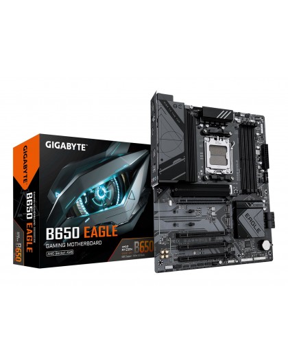 GIGABYTE B650 EAGLE Motherboard - AMD Ryzen 9000 Series CPUs, 12+2+2 Phases VRM, up to 7600MHz DDR5 (OC), 1xPCIe 5.0 + 2xPCIe 4.