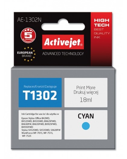 Activejet AE-1302N Ink (replacement for Epson T1302 Supreme 18 ml cyan)