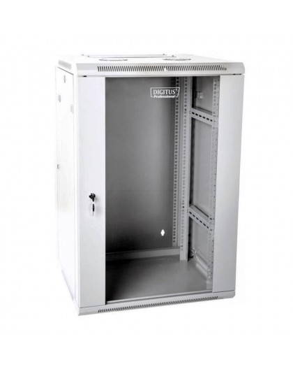 Wall-mounted network cabinet 19" 18U rack 600x600, door glass, gray, split, folded, 60kg