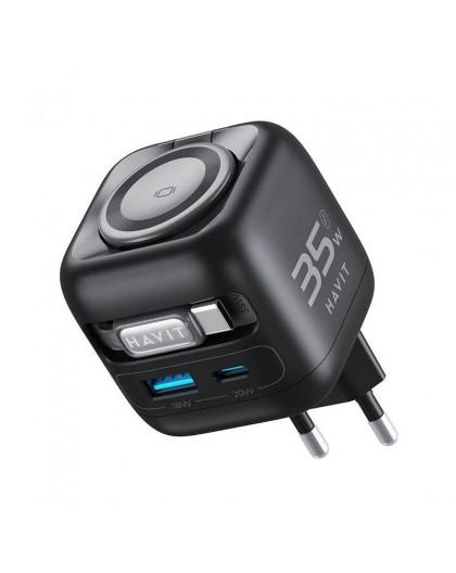 Havit UC250 A-EU - GaN travel charger with extendable cable (black)