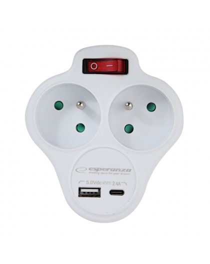 Esperanza ELK311W Electrical splitter 2 GN. USB-C USB-A ON. White
