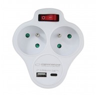 Esperanza ELK311W Electrical splitter 2 GN. USB-C USB-A ON. White