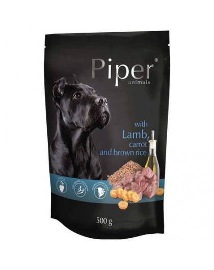 PIPER Loomadega lambaliha, porgandi ja pruuni riisi - märg koeratoit - 500g