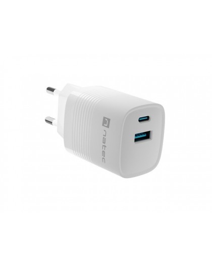 NATEC RIBERA GAN CHARGER 1X USB-A + 1X USB-C 30W WHITE