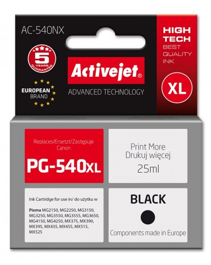 Activejet AC-540NX ink for Canon printer (replacement for Canon PG-540XL) Supreme, 25 ml, black
