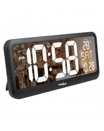 Large Digital Clock Wall Mount Free Standing with Temperature Sensor 37x17cm LCD Display Power Adapter & Battery Operated