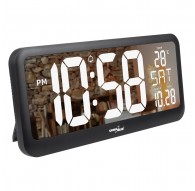 Large Digital Clock Wall Mount Free Standing with Temperature Sensor 37x17cm LCD Display Power Adapter & Battery Operated