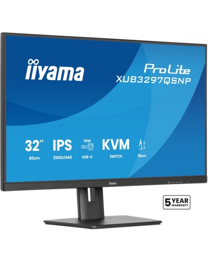 iiyama ProLite 32’’ QHD IPS technology panel with RJ45 (LAN), KVM Switch and USB-C Dock with 95W power delivery