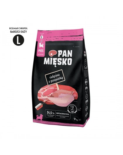 PAN MIĘSKO Veal with quail L - dry food for puppies - 9kg