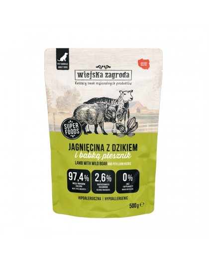 WIEJSKA ZAGRODA Lamb with wild boar - wet dog food - 500g