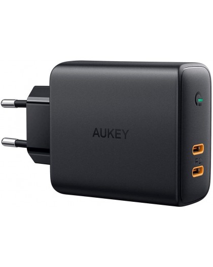 AUKEY PA-D5 GaN mobile device charger Black 2xUSB C Power Delivery 3.0 63W 6A Dynamic Detect
