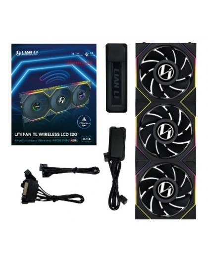Lian Li UNI FAN TL Wireless LCD Fan, ARGB, PWM, 3-Pack incl. Controller - Reverse Blade, 120mm, black