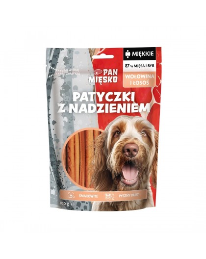 PAN MIĘSKO Sticks with beef and salmon filling - dog treat - 100g
