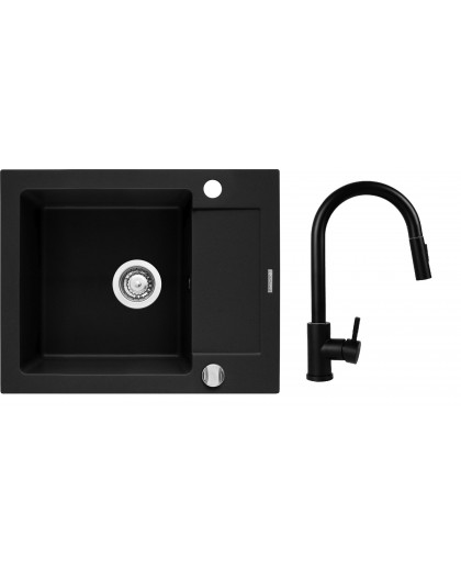 Set - Sink PYRAMIS PYRAMIS MIDO (62x50) 1B 1D + Faucet IDEA Black Edition - 070167602BE - Volcano