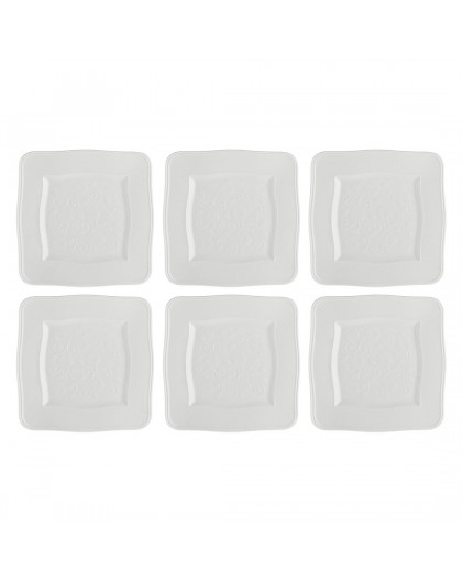 Set of 6 Florentina Square Plates - White, 20 cm