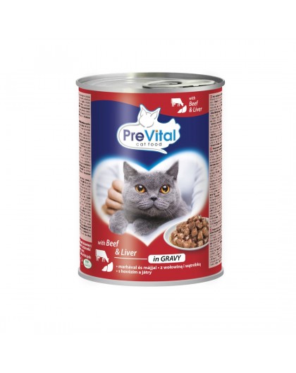 PREVITAL Cat Food with beef and liver in sauce - wet cat food - 415 g