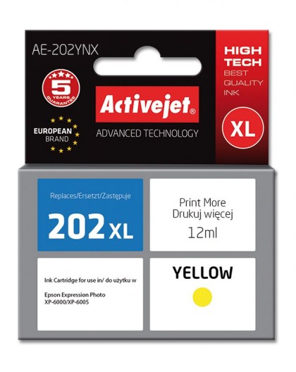 Activejet AE-202YNX ink (replacement for Epson 202XL H44010 Supreme 12 ml yellow)