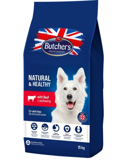 BUTCHER'S Natural&Healthy with beef - dry dog food - 15 kg