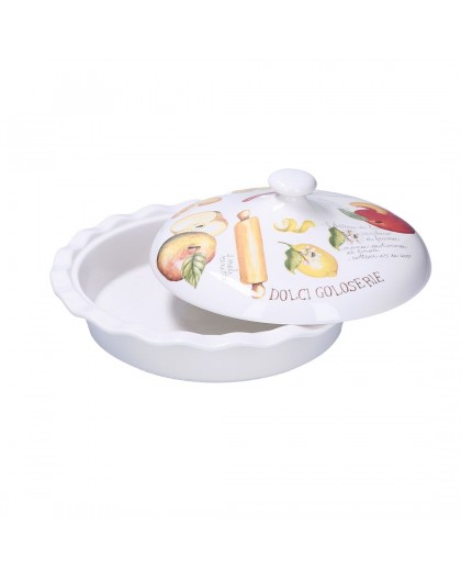 Apple pie platter with lid Goloserie - White, 27 cm