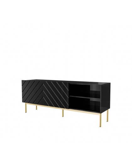 ABETO RTV cabinet on golden steel frame 150x42x60 black/gloss black