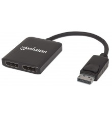 Разветвитель Manhattan DisplayPort 1.2 на 2 порта DisplayPort 1.2 с MST, 4K@30Hz, питание от USB-A, функция видеостены, черный, 
