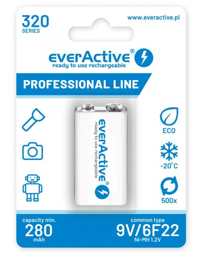 Rechargeable batteries everActive Ni-MH 6F22 9V 320 mAh Professional Line