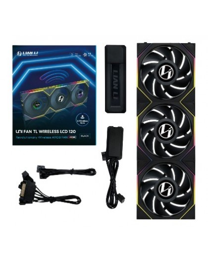 Lian Li UNI FAN TL Wireless LCD Fan, ARGB, PWM, 3-Pack incl. Controller - 120 mm, black