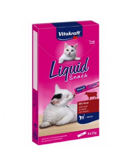 VITAKRAFT Cat Liquid-Snack with beef - cat treats - 6 x 15g